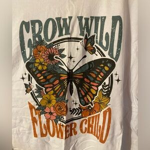 Grow Wild Flower Child Butterfly Graphic Tee - White with Orange & Teal